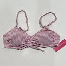 Juniors' Metallic Ribbed Cinched Bralette Bikini Top - Xhilaration Light Pink M picture