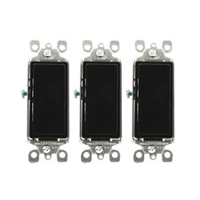 PACK OF 3 Leviton 5603-2E Decora Rocker 3-Way Switch 15A 120/277V Black Quiet picture
