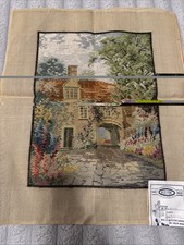 Vintage Hand Made Needlepoint English Cottage Garden #3731 - Wool Canvas 23”x20” picture