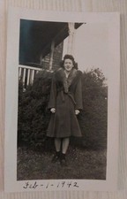 Vintage 1942 Snapshot Photo Woman in Fur Collar Winter Coat Fashion  1940s  WWII picture