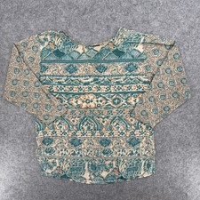 Vintage Carole Little Top Womens 6 9575198 Teal Batik Floral Animal Print USA picture
