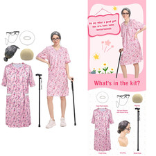 Women's Old Lady Costume Kit, Granny Dress and Accessories for Cosplay, 8 Piece picture