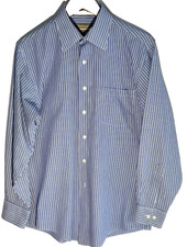 Van Heusen Mens Fitted M Dress Shirt Long Sleeve Blue White Stripe Wrinkle Free picture