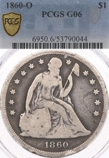1860-O $1 PCGS G6 Seated Liberty Silver Dollar G06 New Orleans picture