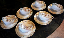 Set 6 Antique 'Noritake M' GOLD MORIAGE TEACUPS & SAUCERS Hand Painted Porcelain picture
