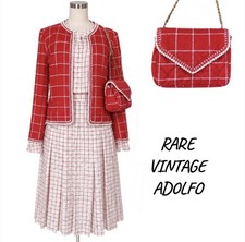 Adolfo at Saks Fifth Ave 2pc Jacket Dress Set Red/White Check Sz 4 Vintage NWT picture