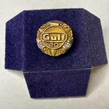 Vintage Original 10K Gold 2 diamonds Gulf 20 Year Service Pin picture