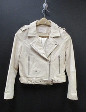BLANKNYC Ivory Cream Leather Moto Biker Jacket Full Zip Belted Size Small S picture