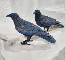 Authentique Spooky Night Set of 2 Realistic Ravens Crows Halloween Gothic Decor  picture