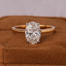 1.00 Ct Oval Cut Natural Diamond Solid 14K  Yellow Gold Wedding Ring Size picture