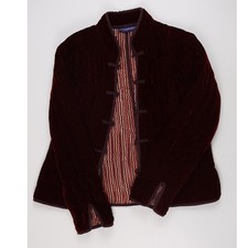 Ro's Garden Jacket Quilted Velvet Frog Closure Burgundy XS Velvet picture