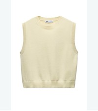 Zara Women Sleeveless Yellow Knit Top, Round Neck Size M, NWT picture