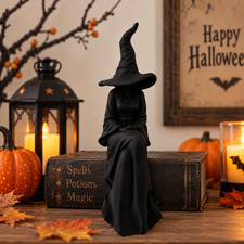 Halloween Faceless Witch Figurine Black Sitting Witch Shelf Home Decor picture