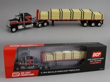 DCP 1:64 *BLACK & RED* GMC General Flattop w/48' Flatbed Trailer & Lumber Load picture