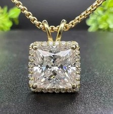 RARE 12.50 Ct Certified Princess Cut White Diamond Pendant-925 Silver  picture