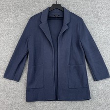 Quince Knit Blazer Womens S Navy Blue Organic Cotton Open Front Longline picture