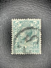 Great Britain 1912 King George V 4d Grey-Green Definitive Stamp Used -  SG379 picture