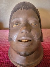 RARE OOAK WOODEN CARVED HEAD  ART REAL HAIR?  ODDITY INTRICATE  DETAILS  picture