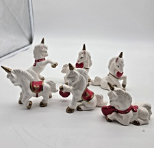 Vintage Flambro 1960's Porcelain Set Of 6 Unicorn Valentine Figurines picture