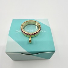 Origami Owl Medium Gold Modern Hinged Locket Dark  Rose Crystals NEW CER1224 picture