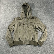 Guess Women’s XL Olive Green Military Utility Hooded Bomber Jacket Y2K picture