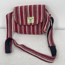 Himalayan Hemp Red Striped Crossbody Bag Made in Nepal Boho Festival Small picture