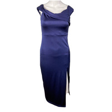 NWT Windsor Dress Womens Sz S Navy Blue Brook Off Shoulder High Slit Sheath Midi picture
