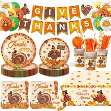 Thanksgiving Party Decorations, 214-Piece Tableware Set, Serves 24 picture