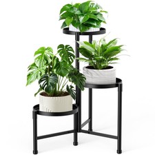 3 Tier Corner Plant Stand Indoor Outdoor Metal 10 Inch Wide Tray Black JOPBENG picture