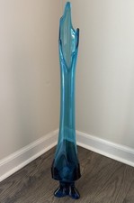 RARE Viking Epic Bluenique Swung Vase Tall 3-Toe Pedestal MCM Art Glass 24.75 In picture