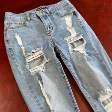 Womens S.O.N.G Light Wash Cropped Denim Distressed Boyfriend Jeans (Sz 5/27) picture