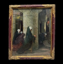 Antique Framed Oil Painting on Wood Panel, French School, Genre Scene picture