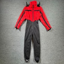 Vintage Nils One Piece Ski Suit Womens 8 Red Black Schoeller Skiwear Made in USA picture