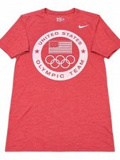 Nike Team USA Olympic Dri-FIT Graphic T-Shirt Red Heather USA Flag Rings Men's M picture