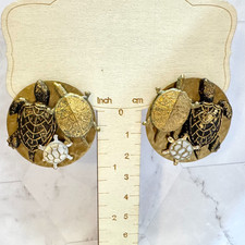 Vintage Sea Turtle Clip On Earrings Mixed Metal Trio Turtles Ocean Sea Life picture