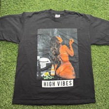 Vintage Y2K Marijuana Alcohol Babes T Shirt Mens XL Black Heavyweight picture