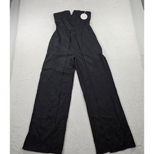Luxxel Black Strapless V-Neck Wide Leg Slit Jumpsuit LJP3323 Medium NWT picture