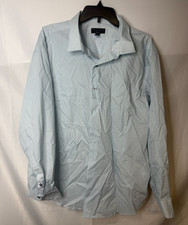 Alfani Brand Mens White Blue Pine Striped Preppy Slim Fit Dress Shirt Size 2XL picture