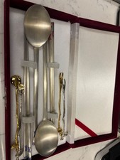 Vintage Korean Sujeo Set Of Silver Long Handle Spoons & Chopsticks Ag 800 Silver picture