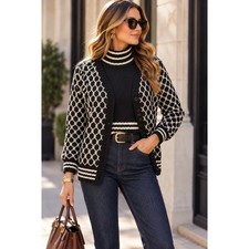 Harolds Vintage Wool Blend Cardigan & Shell Twinset Black White Diamond Large picture