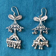 Vintage Oaxaca Mexico Sterling Silver Oaxacan .925 filigree earrings 6.35cm picture