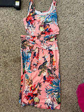 SHEIN Pink Floral Fit & Flare Midi Dress Scoop Neck Sleeveless Tie Waist XL picture