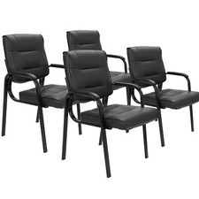 4pcs Classic Office Guest Chairs Black Leather Solid Metal Reception Armchair picture
