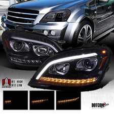 Fits 2009-2011 Benz W164 ML350 Black/Smoke Projector Headlights LED Sequential picture