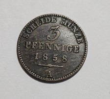 1858 A German States PRUSSIA 3 Pfennig Coin - Really Nice Details picture