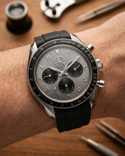 Automatic Watch Aureus Nova Silver Dial 41mm Black Strap Tachymeter Classic New picture