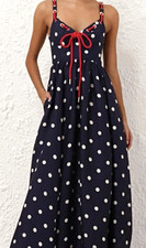 ZIMMERMANN Navy Polka Dot Maxi Dress V-Neck Spaghetti Straps Bow Size 1 picture