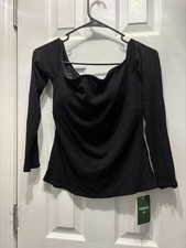 Halara Women’s Medium Black Cowl Neck Long Sleeve Top Built In Bra NWT picture