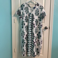 Ro’s Garden Floral Caftan Beach Dress Long Purple Green M/L picture
