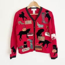 NWT Vintage Susan Bristol Sweater Cardigan Womens Red  Appliqué Dog Purse Shoe picture